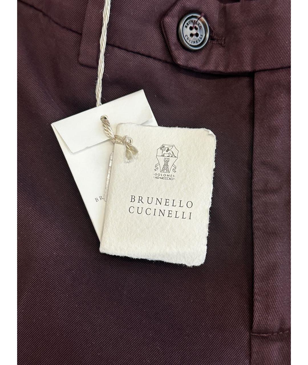BRUNELLO CUCINELLI Бордовые хлопковые брюки чинос, фото 7