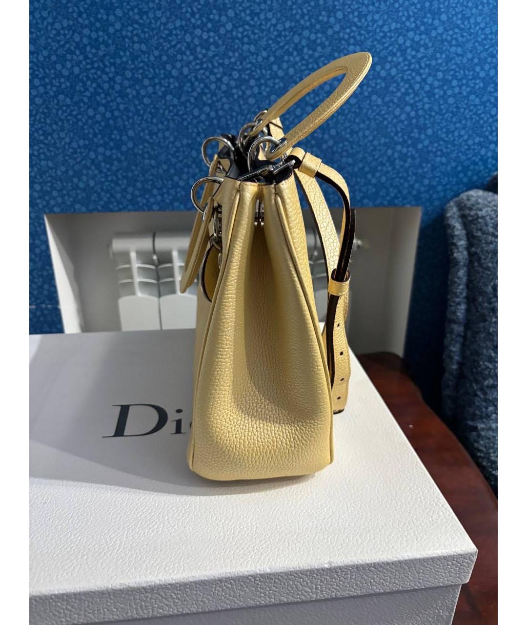 CHRISTIAN DIOR Желтая кожаная сумка тоут, фото 2