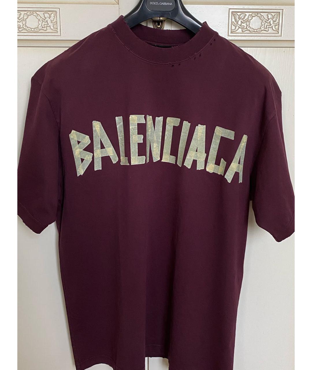 BALENCIAGA Бордовая хлопковая футболка, фото 9