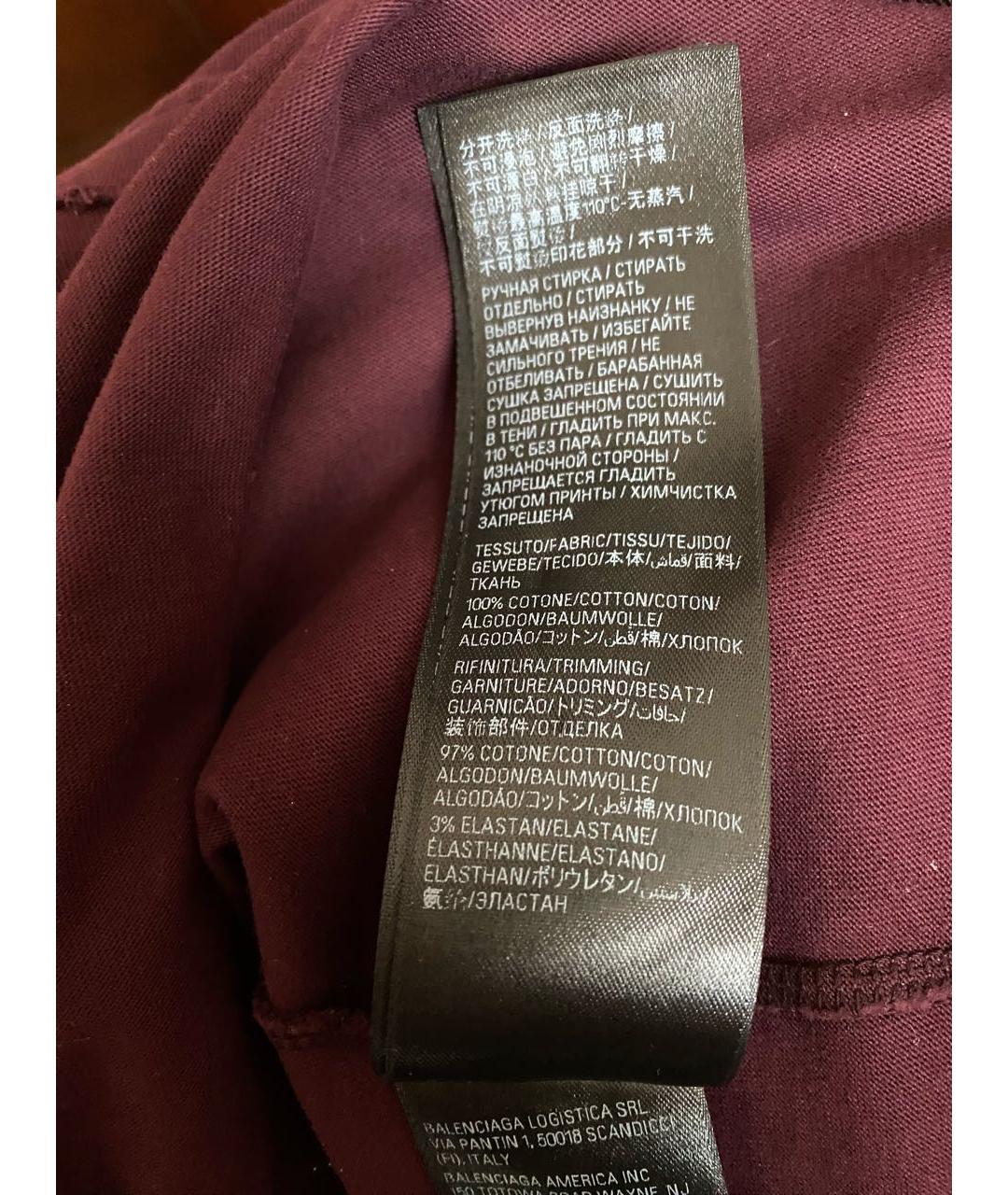 BALENCIAGA Бордовая хлопковая футболка, фото 8