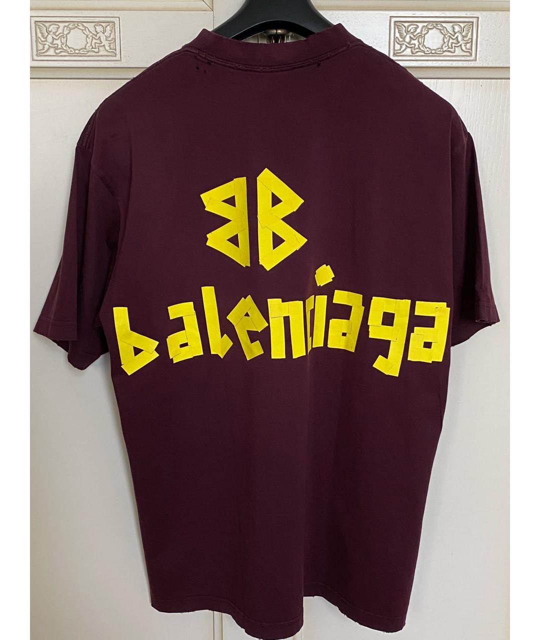 BALENCIAGA Бордовая хлопковая футболка, фото 2