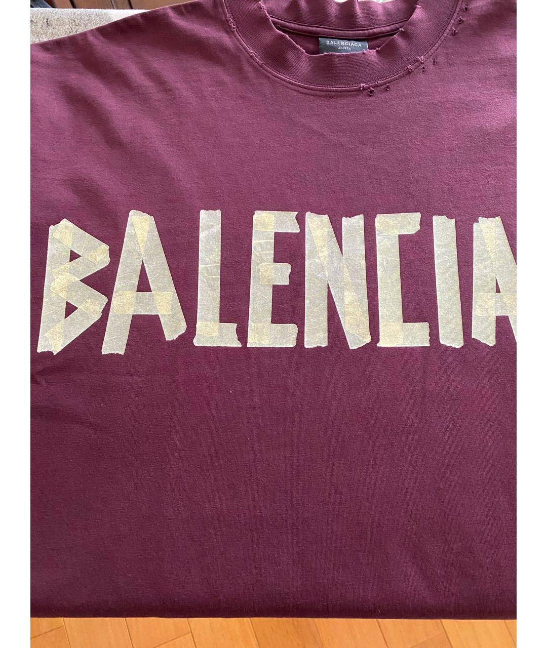 BALENCIAGA Бордовая хлопковая футболка, фото 4