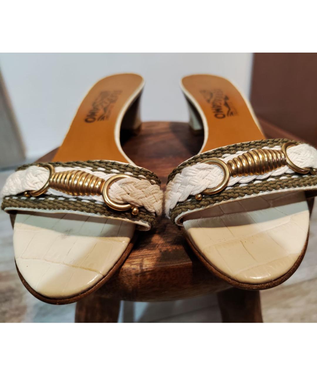 FERRAGAMO Бежевые кожаные мюли, фото 3