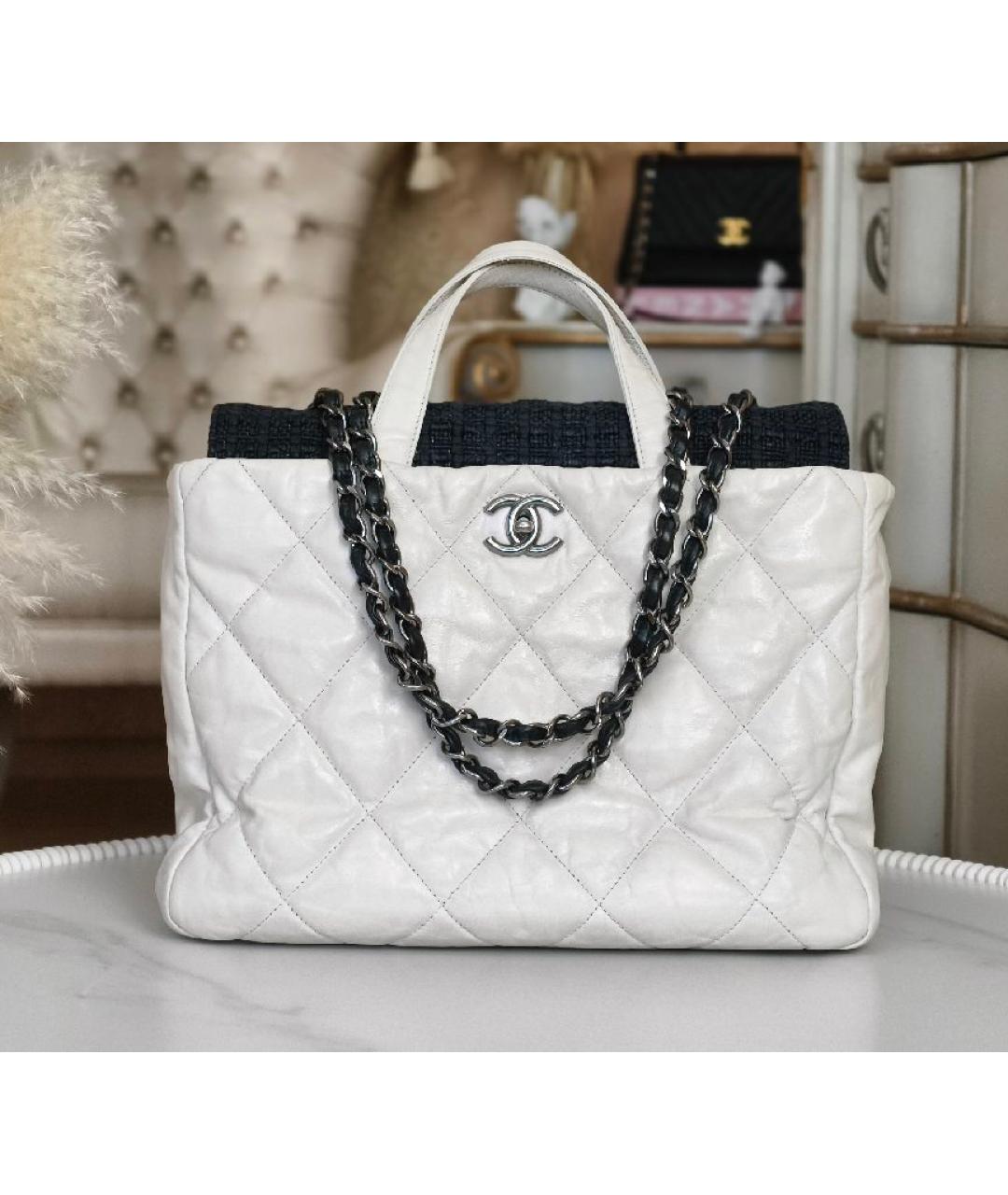 CHANEL Белая кожаная сумка тоут, фото 10