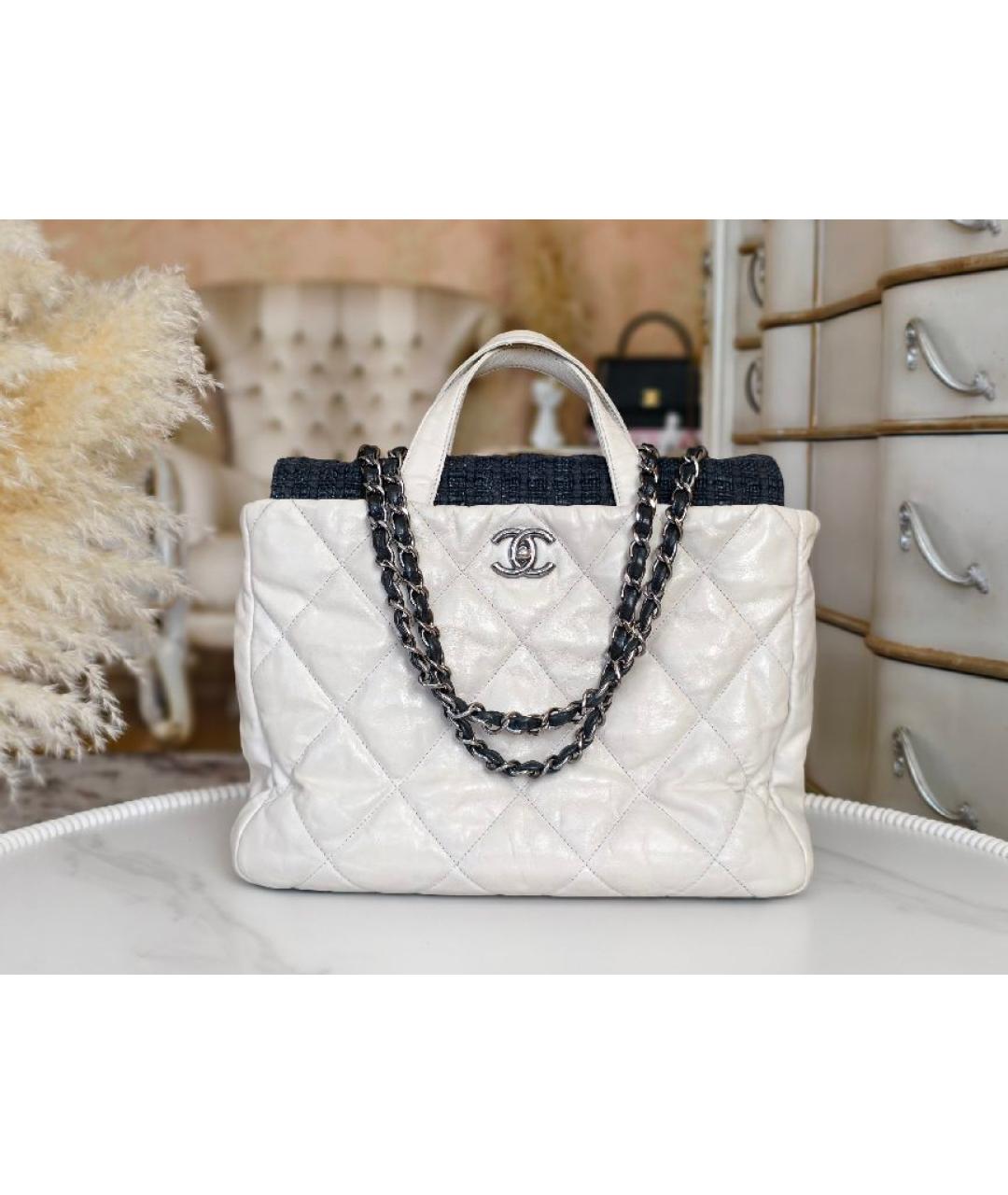 CHANEL Белая кожаная сумка тоут, фото 9