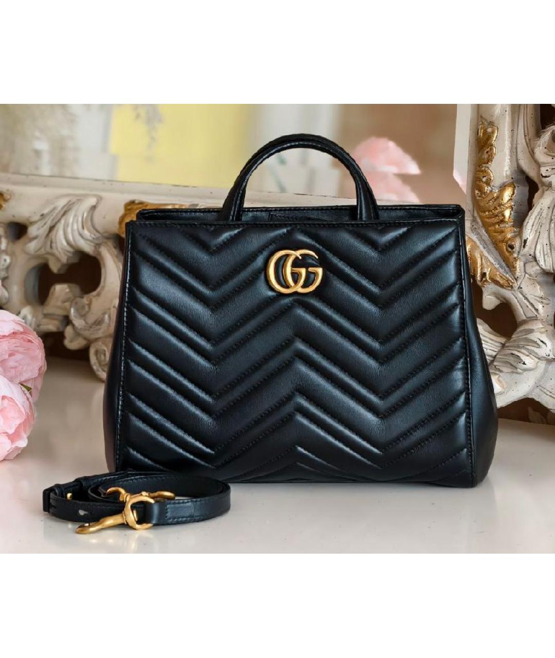 GUCCI Черная кожаная сумка с короткими ручками, фото 4