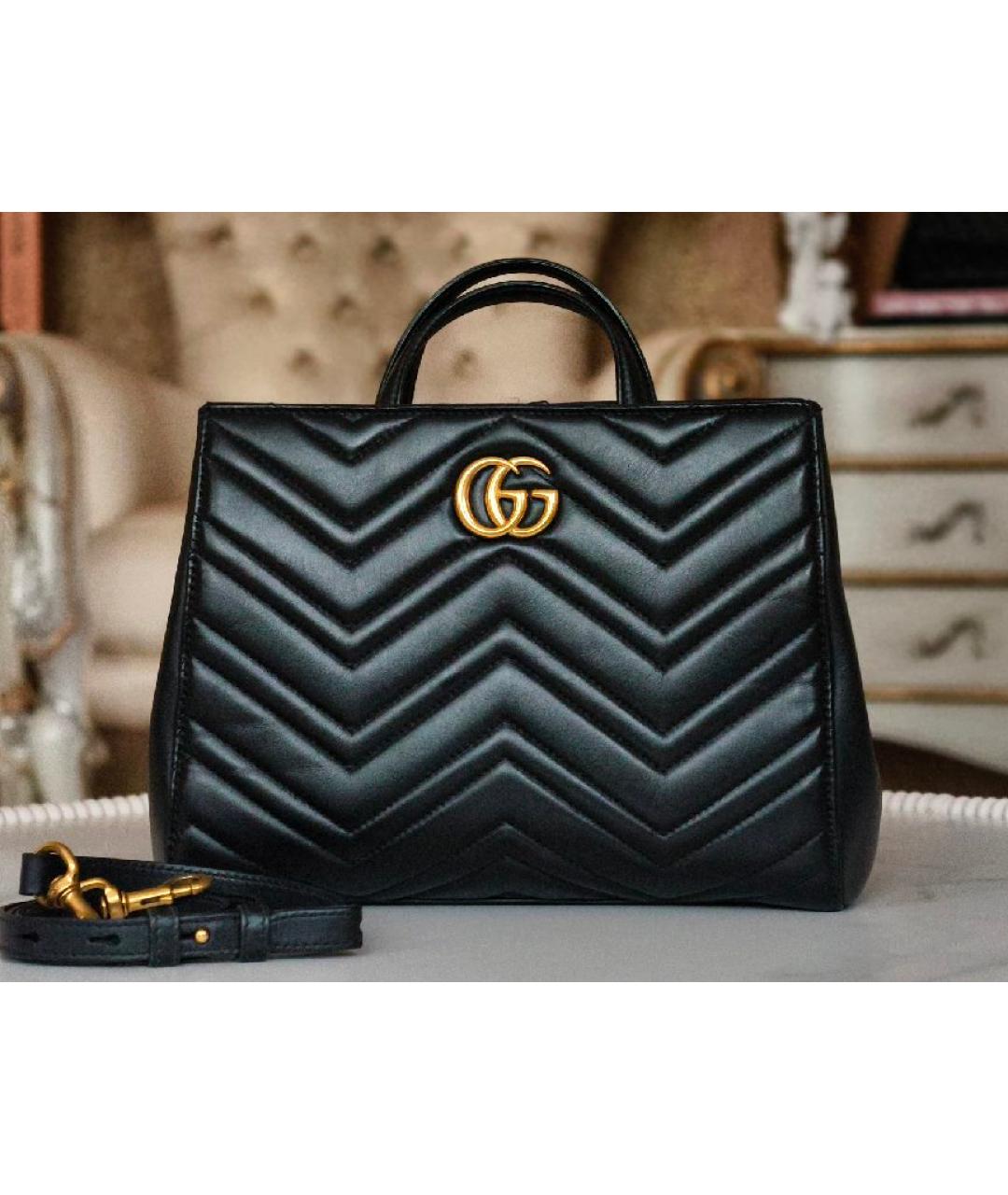 GUCCI Черная кожаная сумка с короткими ручками, фото 10