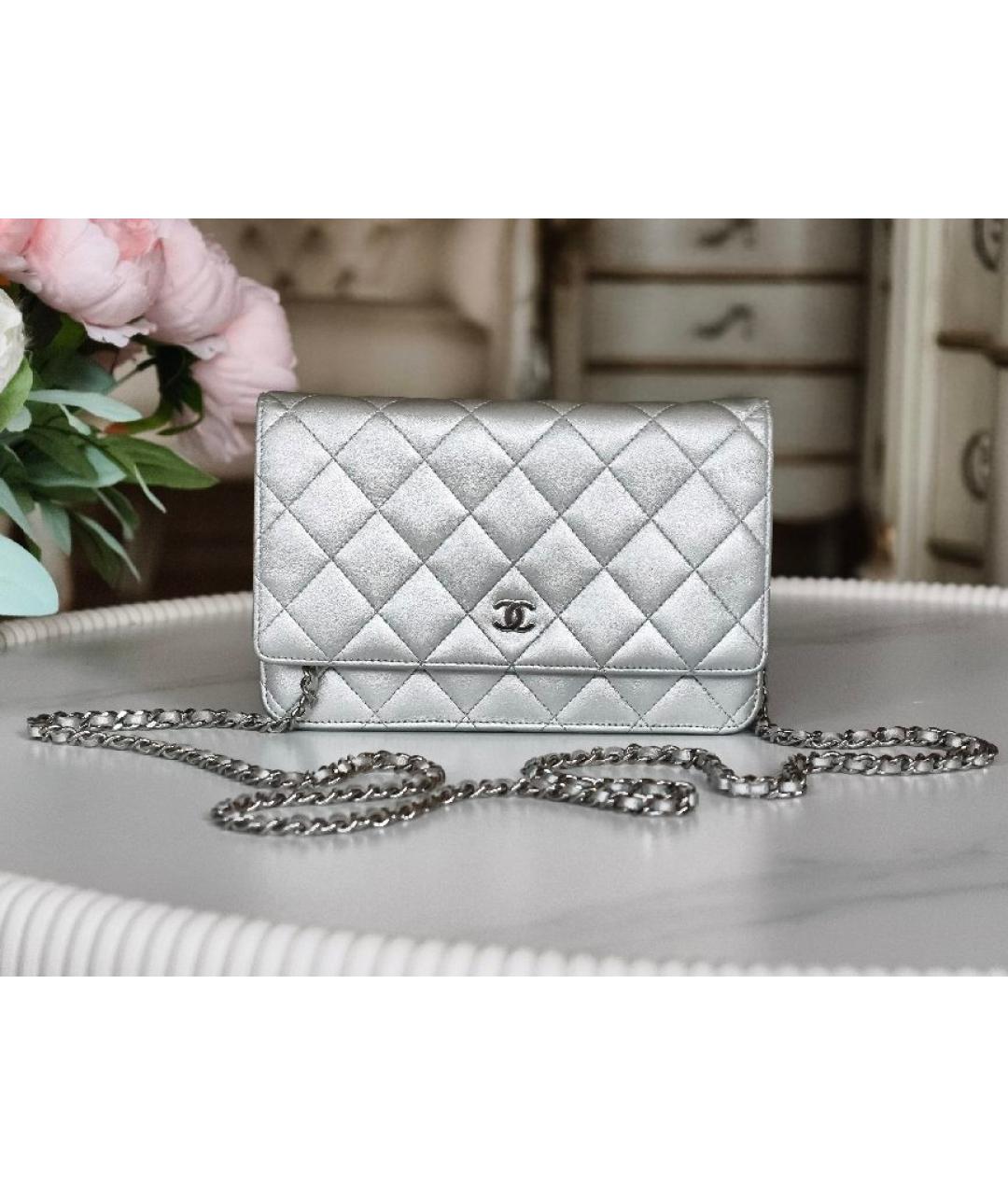 CHANEL Серебряная кожаная сумка через плечо, фото 8