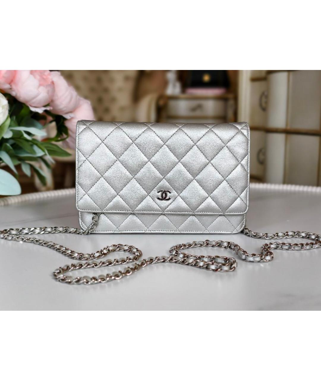 CHANEL Серебряная кожаная сумка через плечо, фото 9
