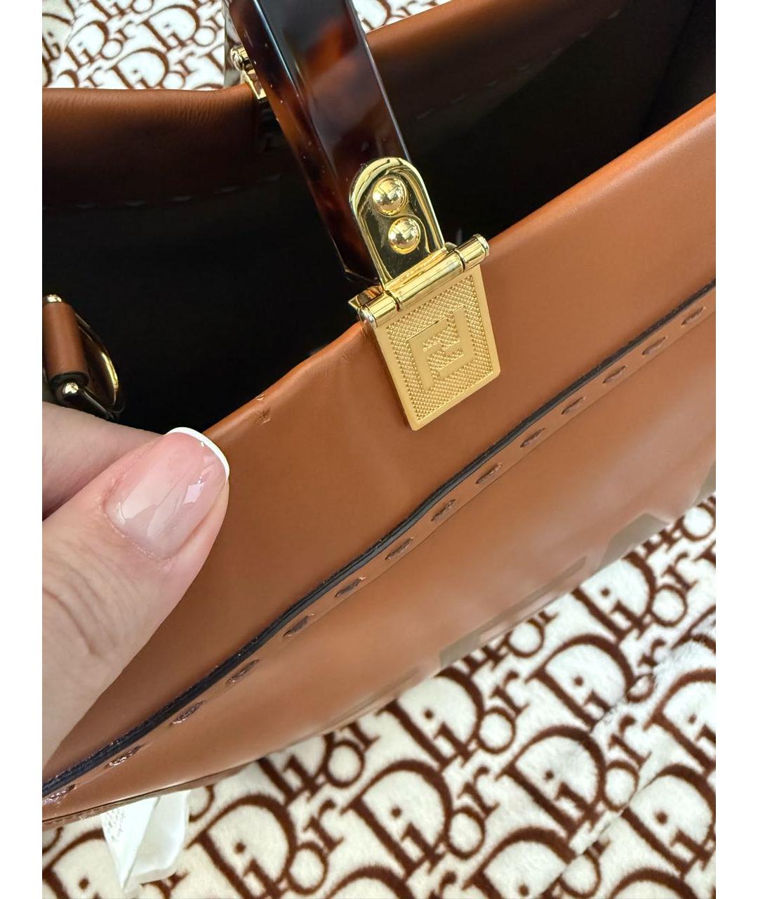 FENDI Коричневая кожаная сумка тоут, фото 5
