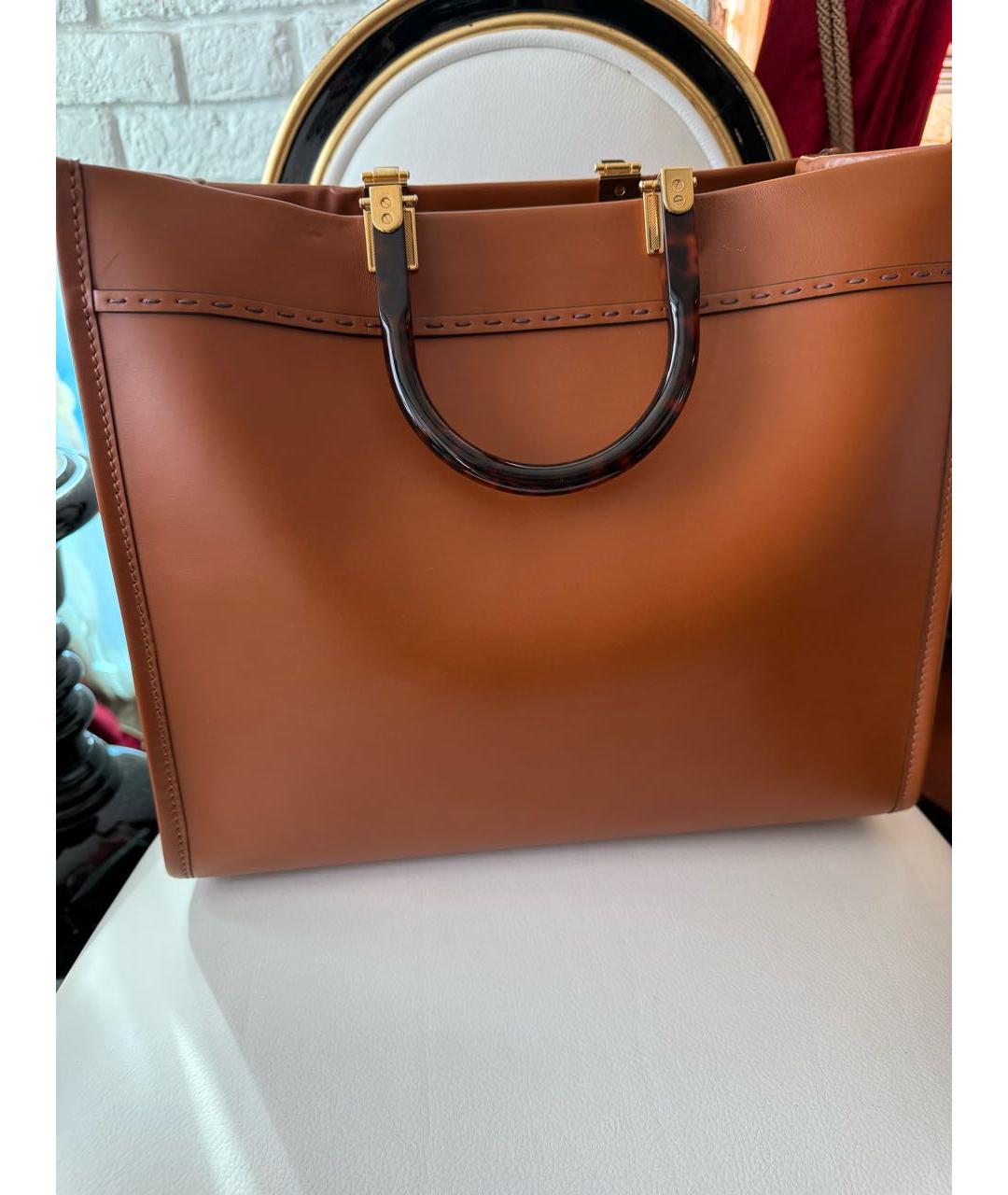 FENDI Коричневая кожаная сумка тоут, фото 4