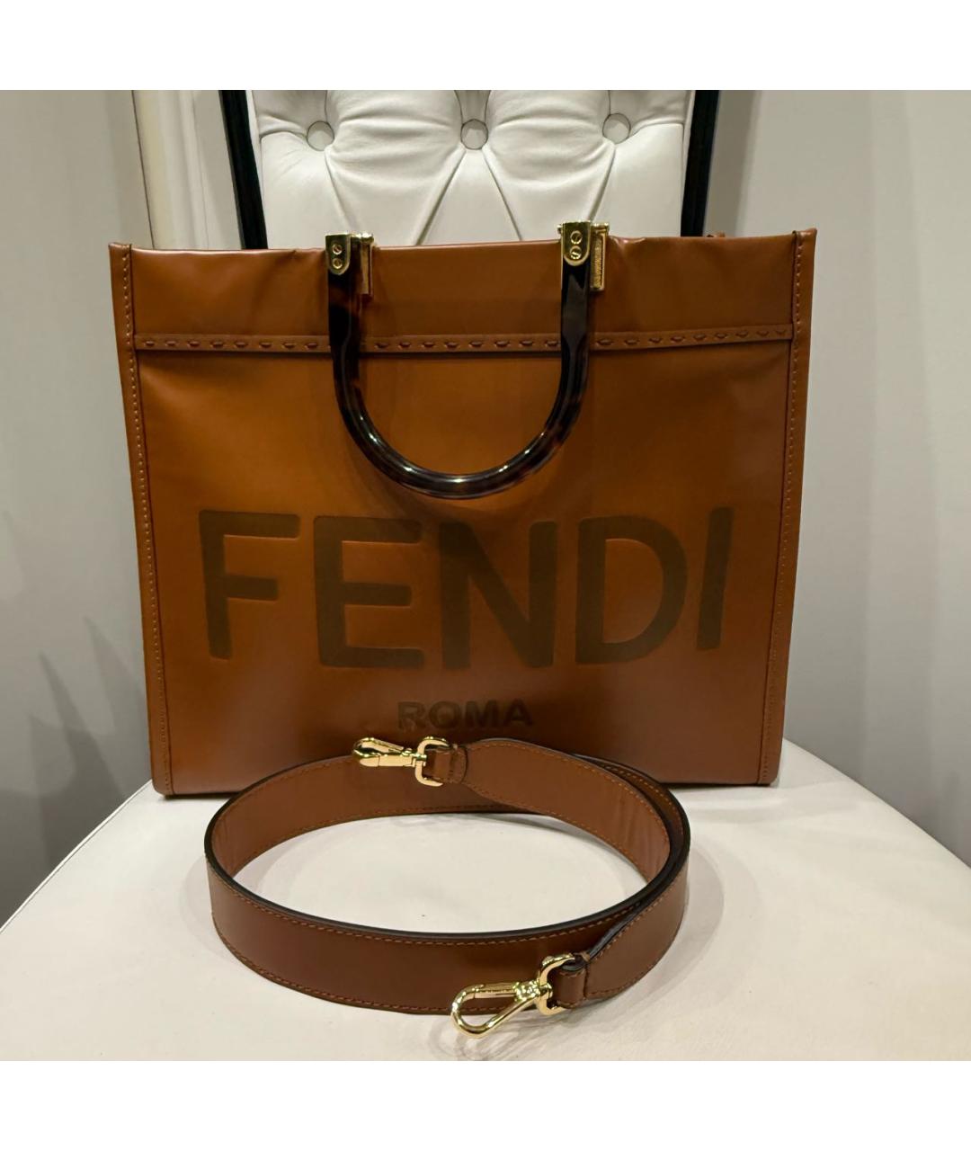 FENDI Коричневая кожаная сумка тоут, фото 2