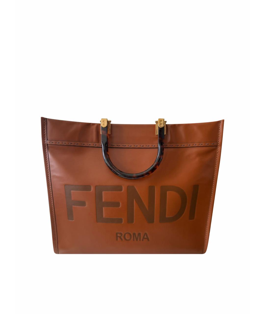 FENDI Коричневая кожаная сумка тоут, фото 1