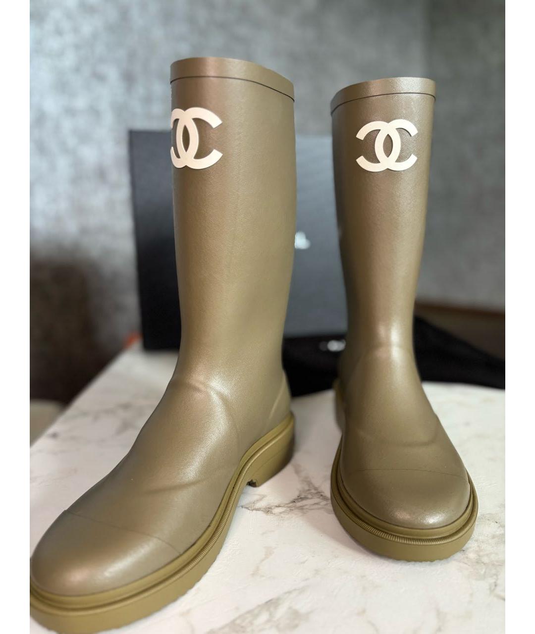 CHANEL Хаки резиновые сапоги, фото 3