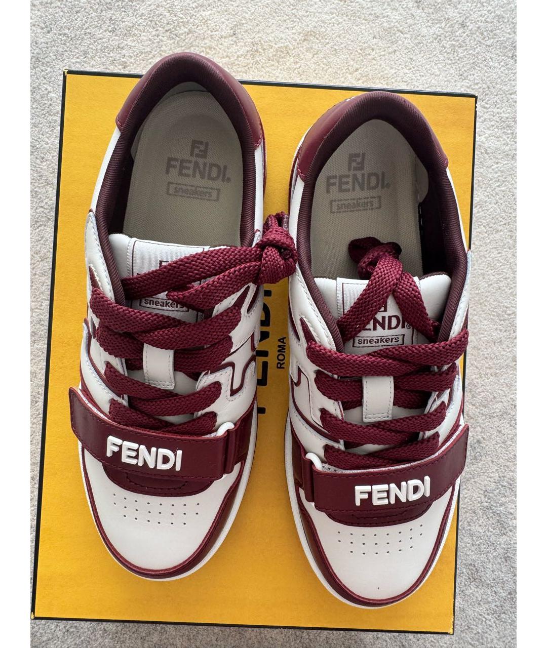 FENDI Бордовые кожаные кроссовки, фото 4