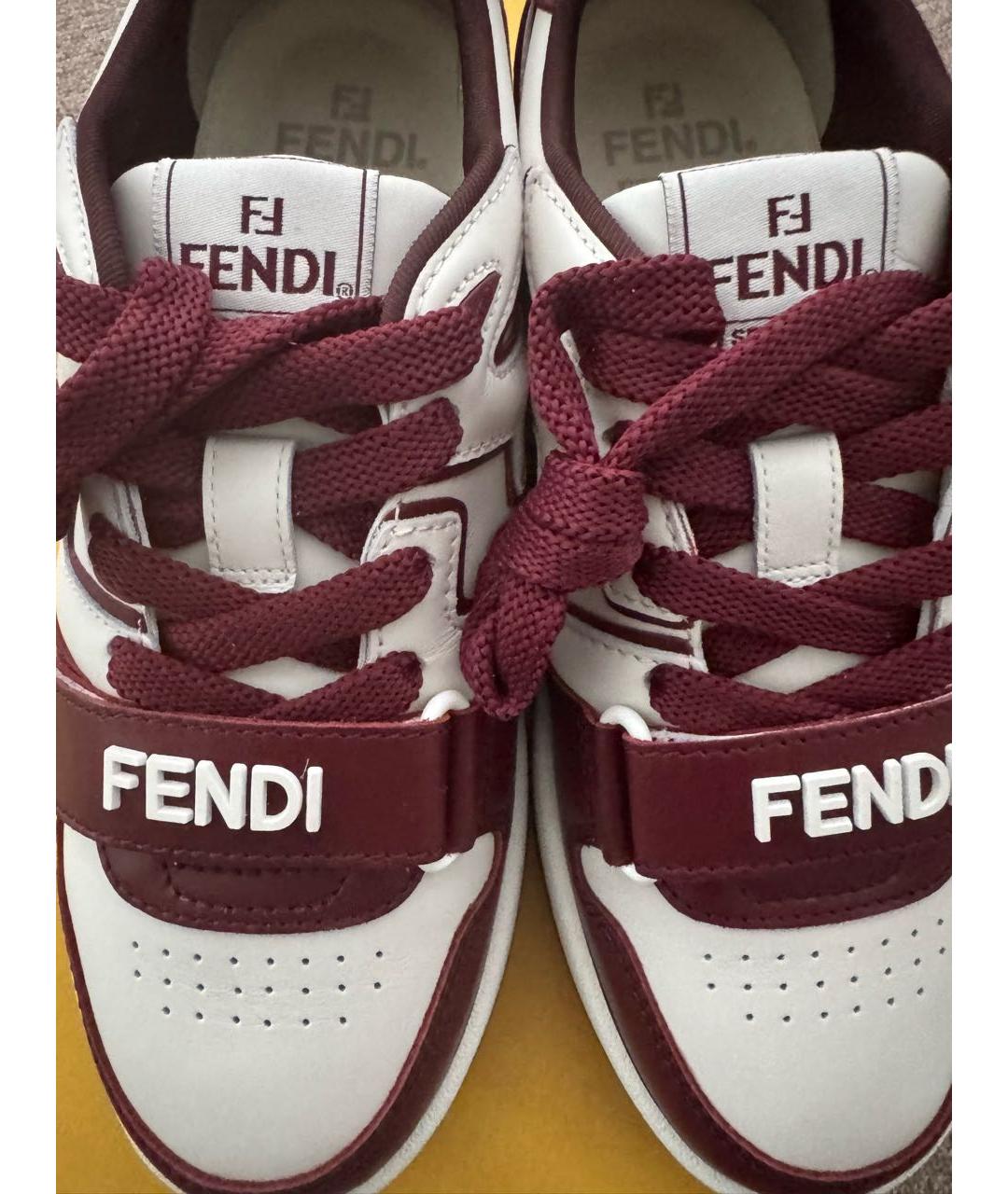 FENDI Бордовые кожаные кроссовки, фото 3
