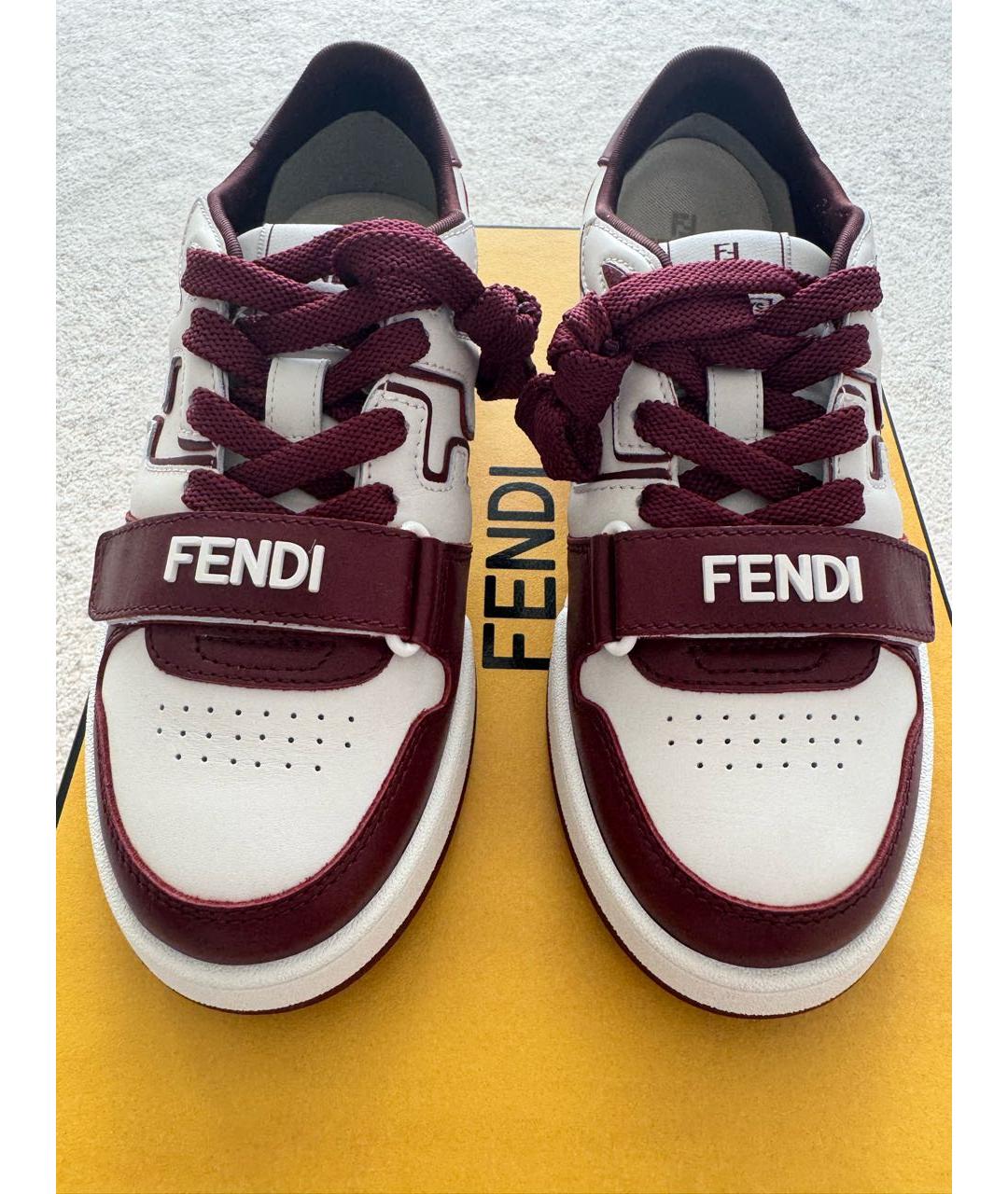 FENDI Бордовые кожаные кроссовки, фото 2