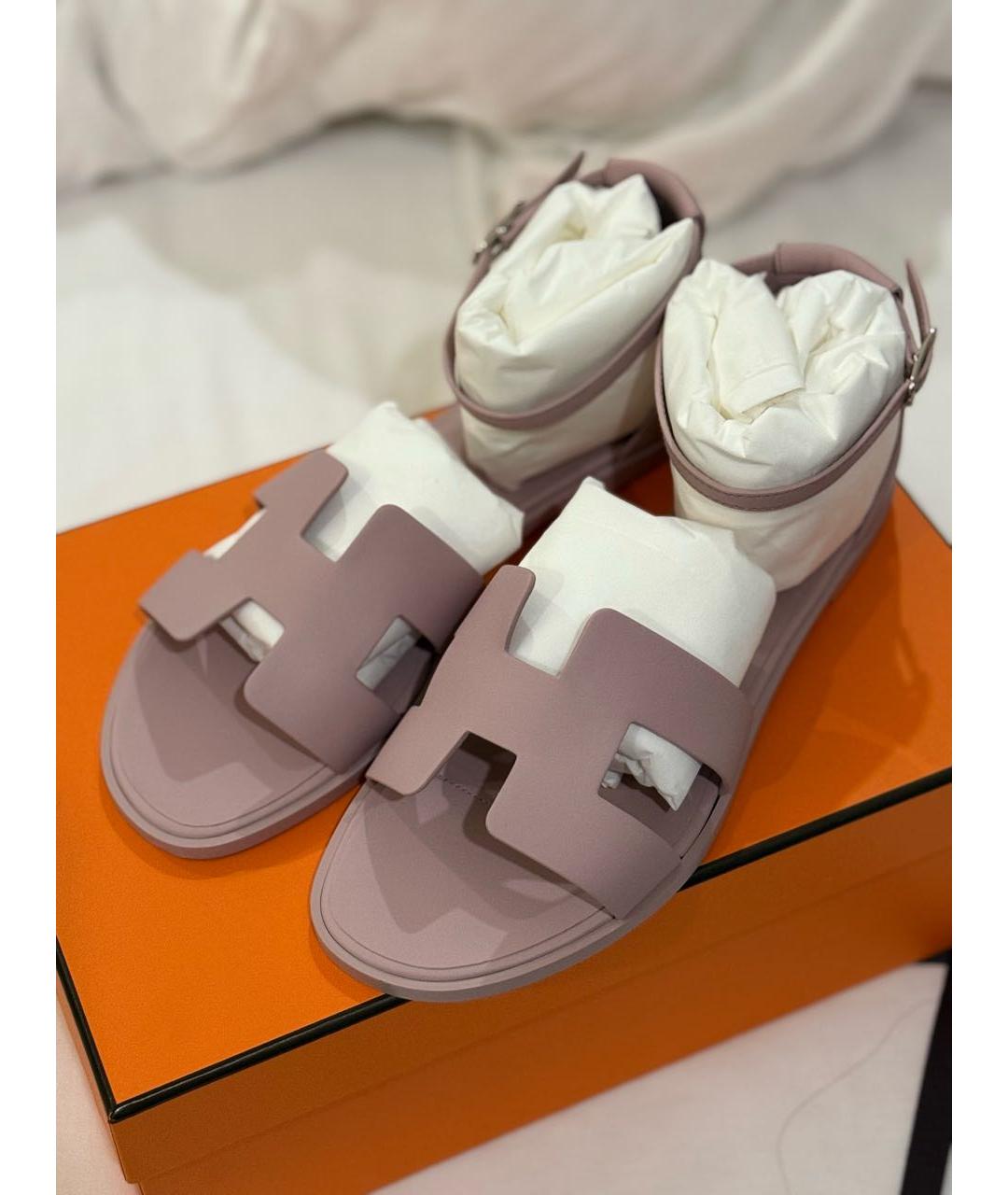 HERMES Розовые кожаные сандалии, фото 4