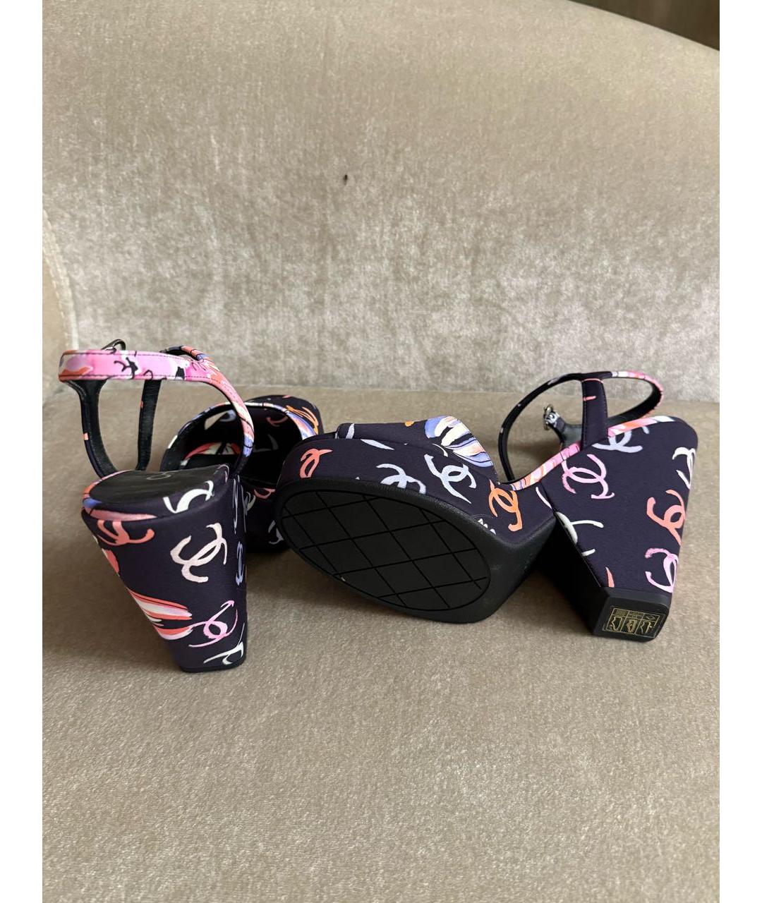 CHANEL Черные текстильные босоножки, фото 4