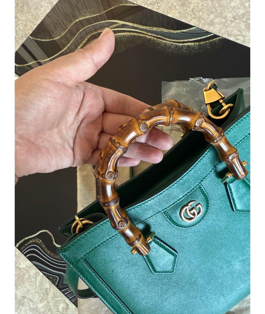 GUCCI Зеленая кожаная сумка тоут, фото 8