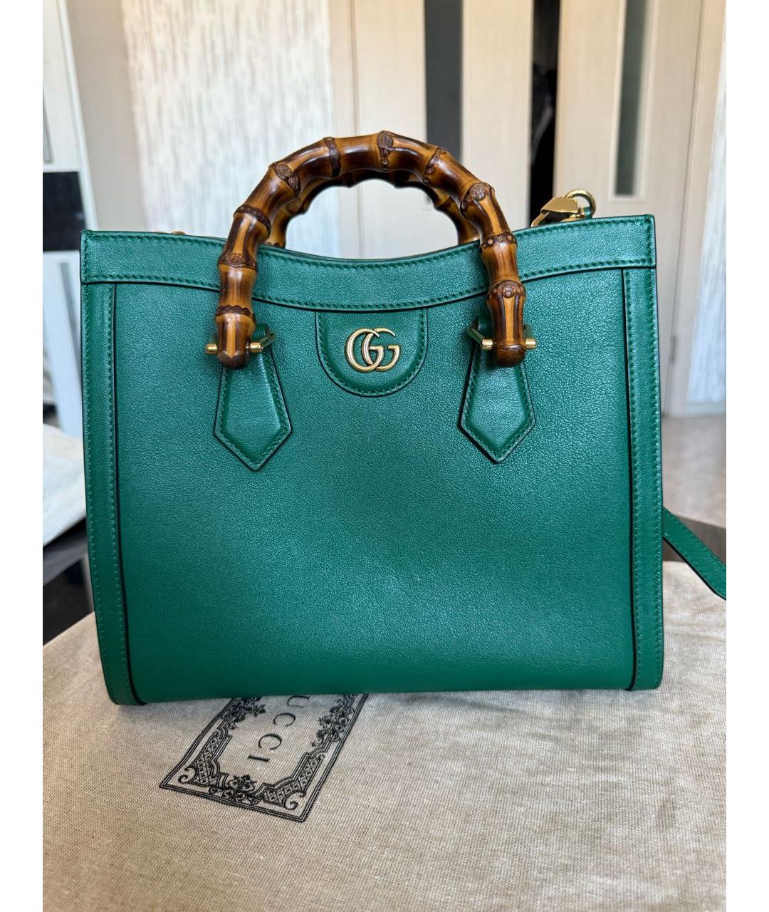 GUCCI Зеленая кожаная сумка тоут, фото 9