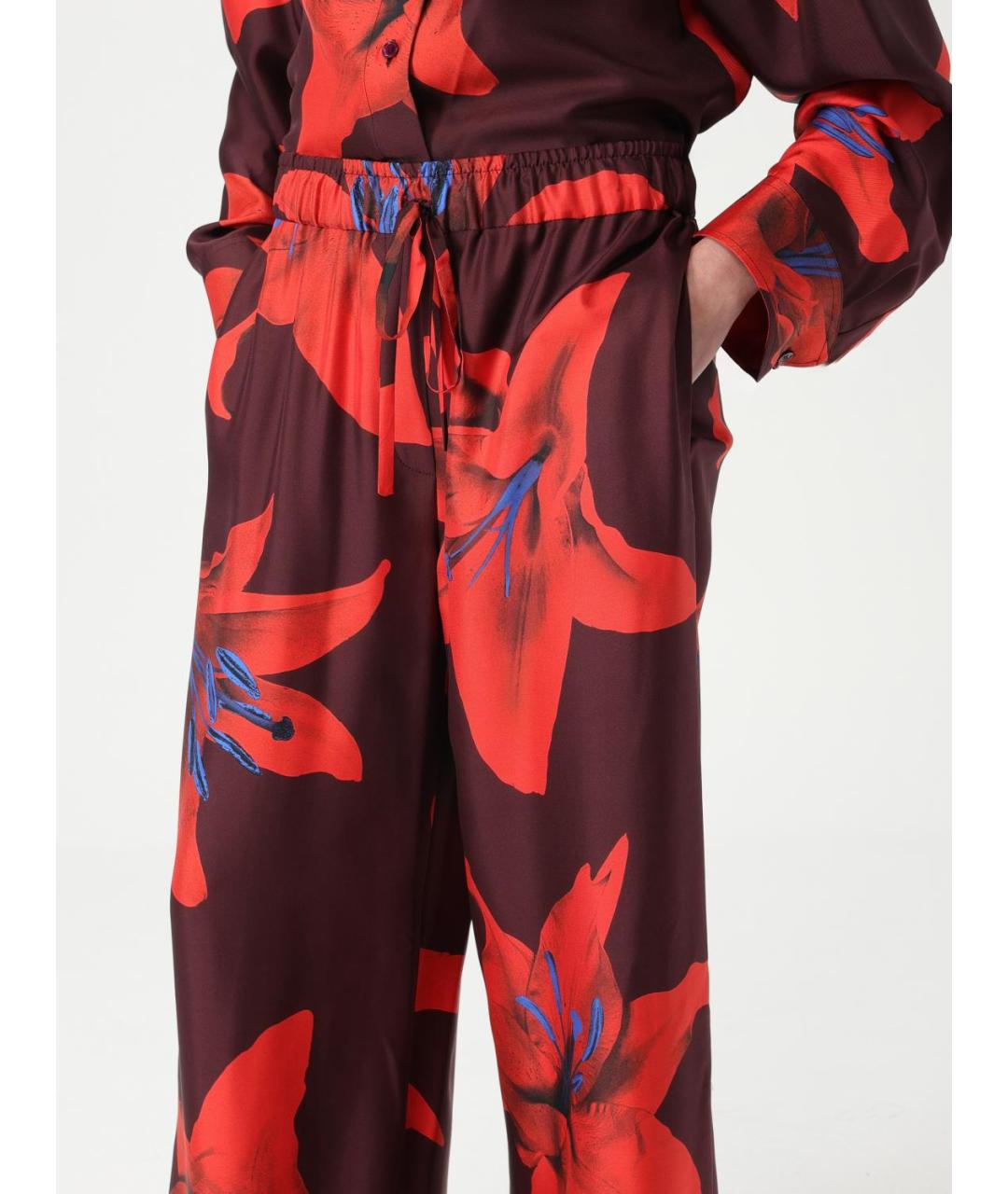 ALEXANDER MCQUEEN Бордовые шелковые прямые брюки, фото 6