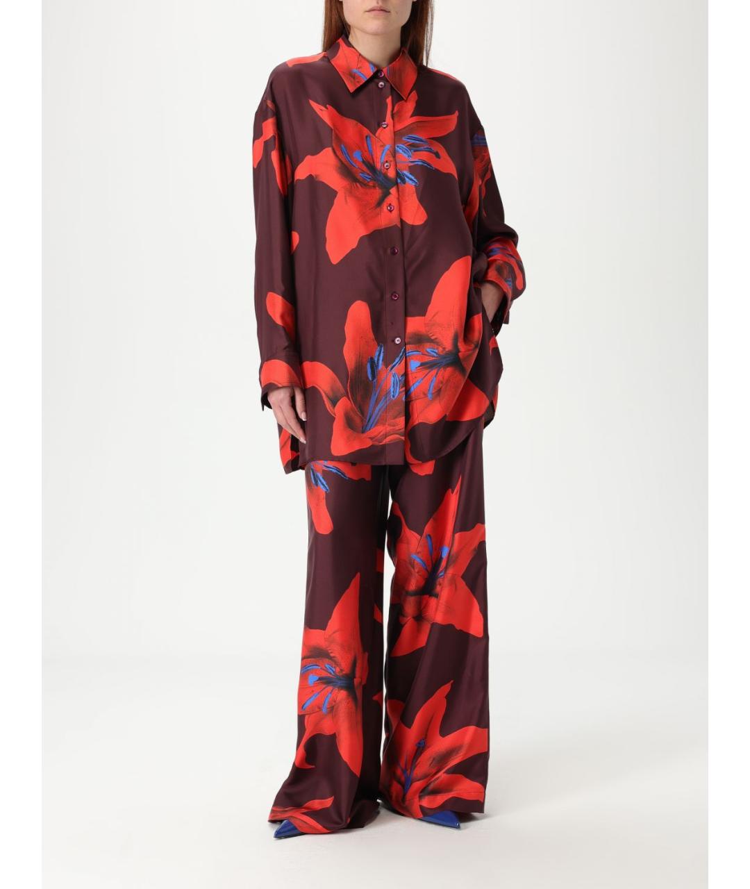 ALEXANDER MCQUEEN Бордовые шелковые прямые брюки, фото 3