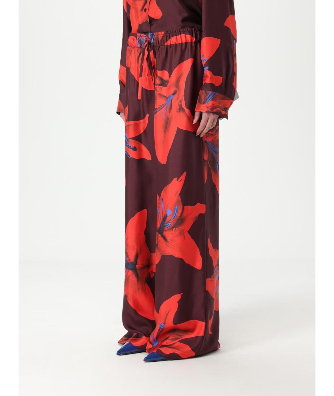 ALEXANDER MCQUEEN Бордовые шелковые прямые брюки, фото 5