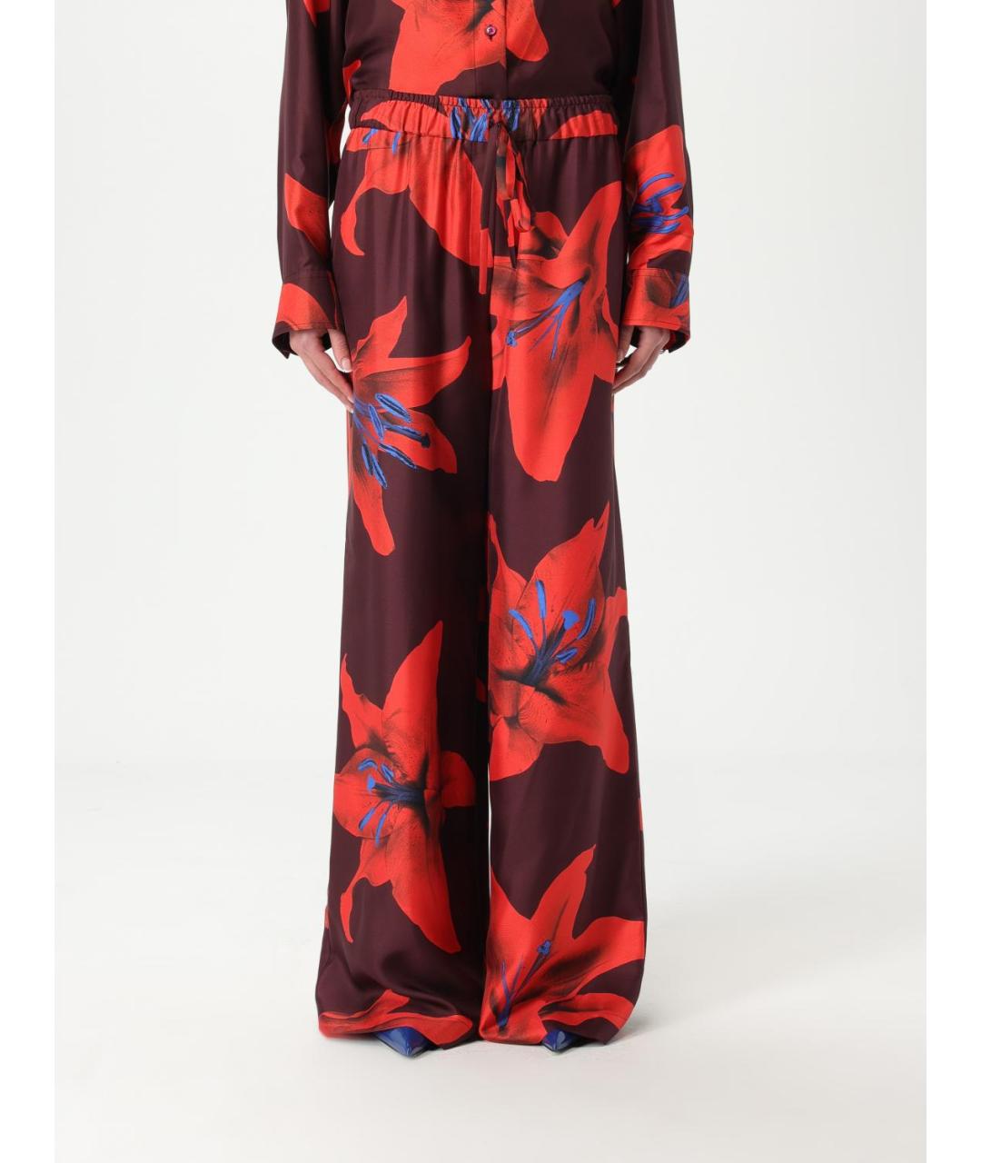 ALEXANDER MCQUEEN Бордовые шелковые прямые брюки, фото 2
