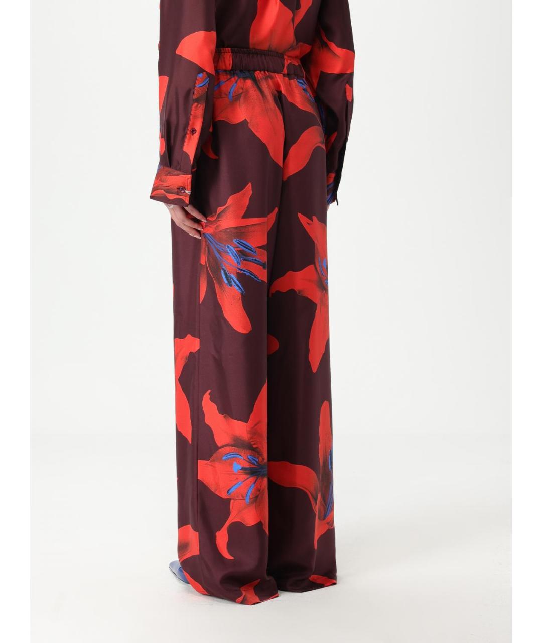 ALEXANDER MCQUEEN Бордовые шелковые прямые брюки, фото 4