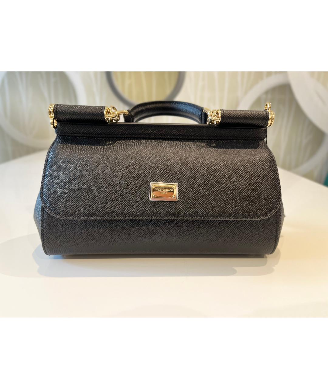 DOLCE&GABBANA Черная кожаная сумка с короткими ручками, фото 3