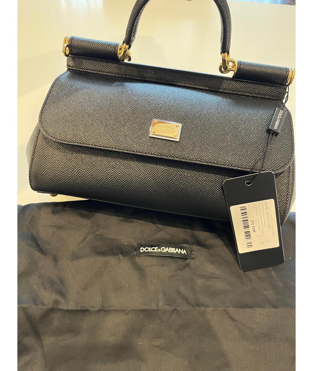 DOLCE&GABBANA Черная кожаная сумка с короткими ручками, фото 4