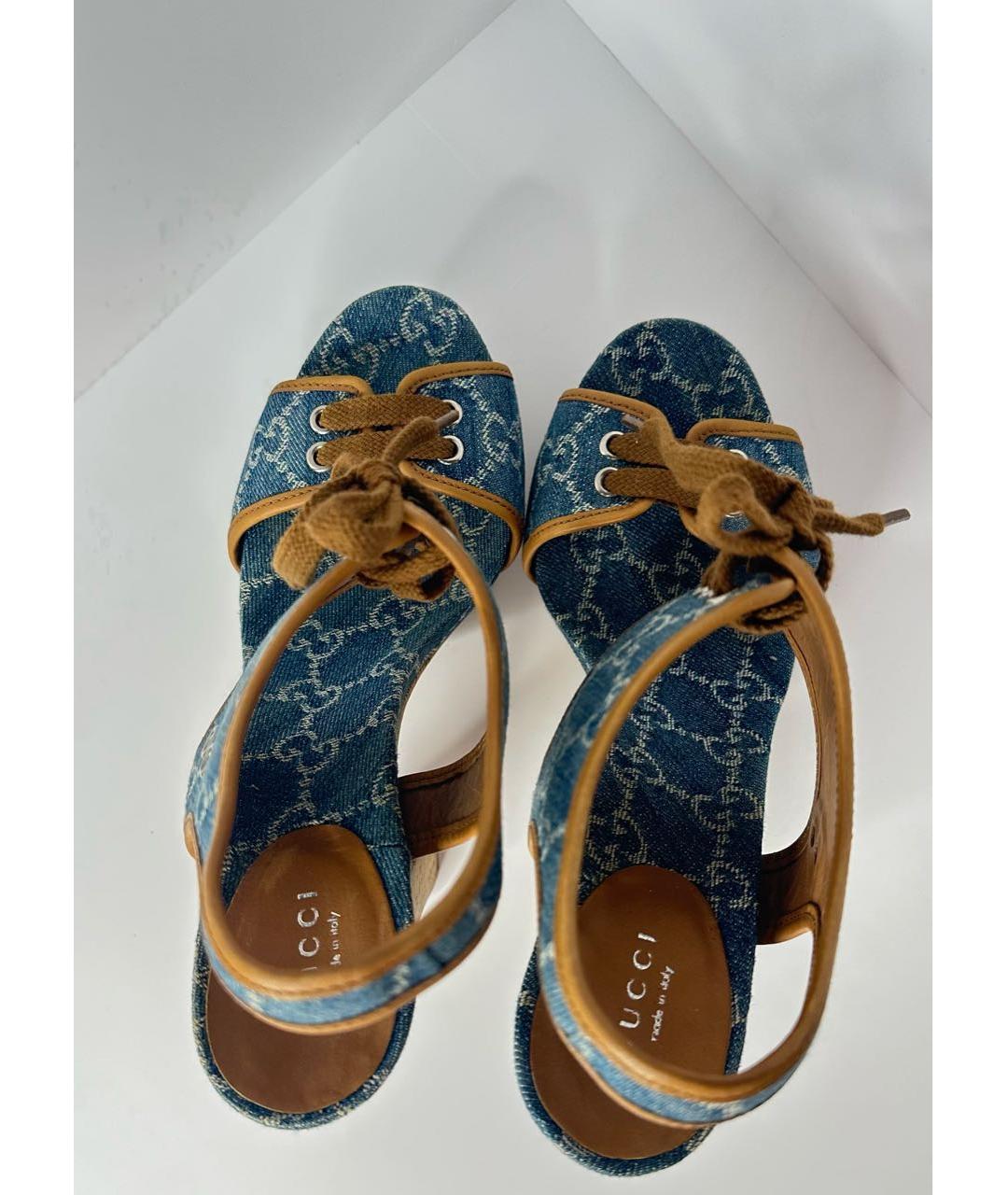 GUCCI Голубые текстильные босоножки, фото 3