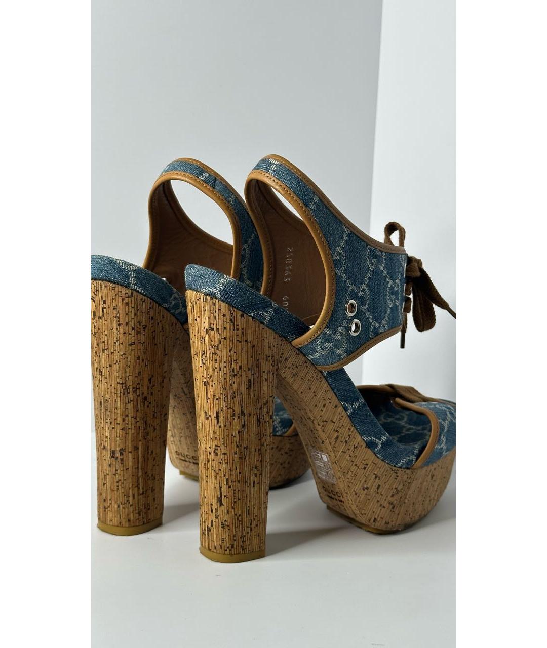 GUCCI Голубые текстильные босоножки, фото 5