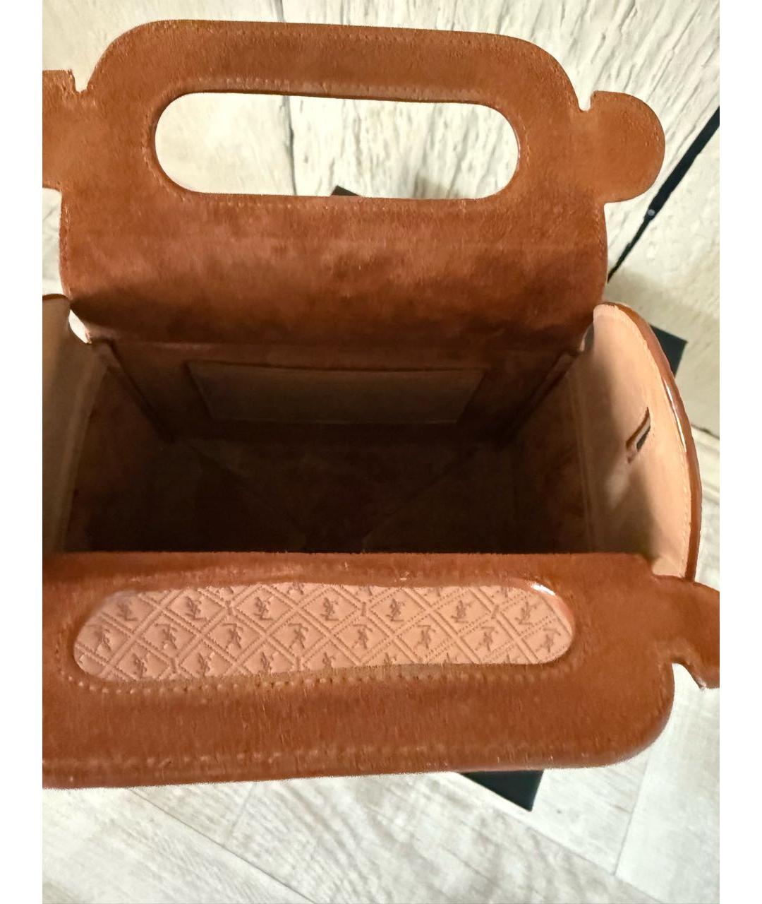 SAINT LAURENT Коричневая кожаная сумка с короткими ручками, фото 4