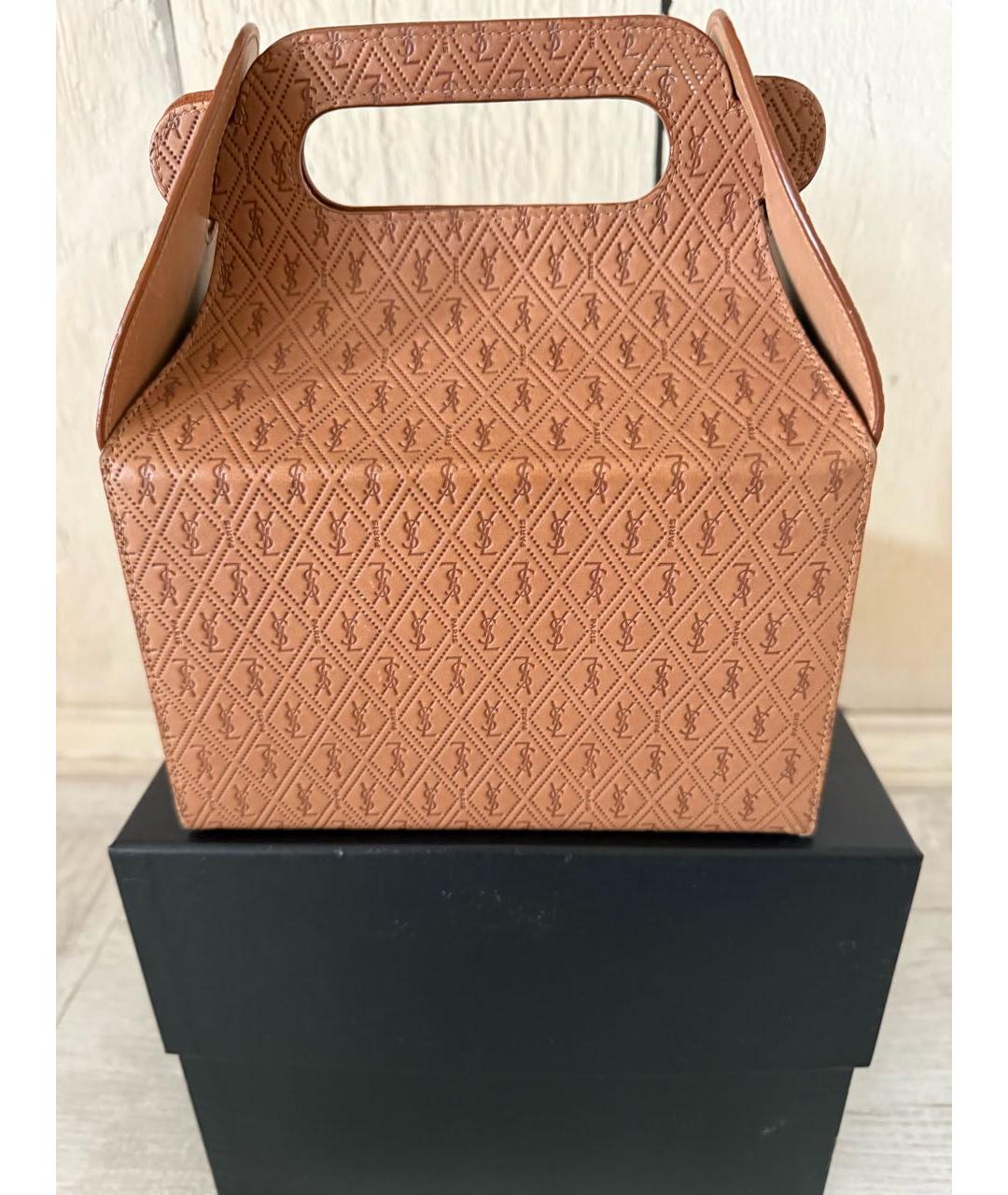SAINT LAURENT Коричневая кожаная сумка с короткими ручками, фото 3