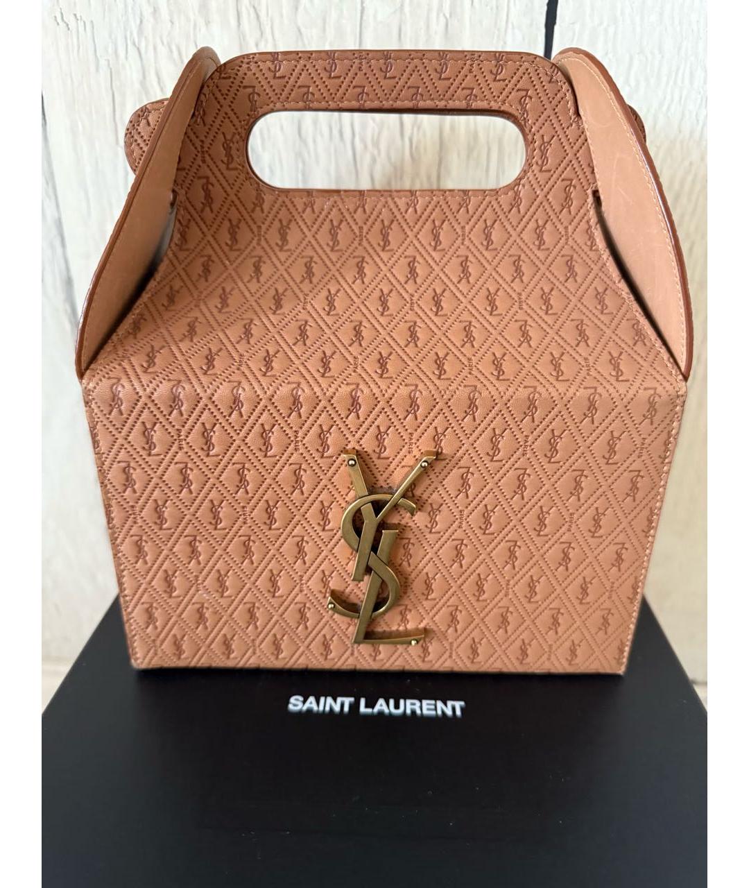 SAINT LAURENT Коричневая кожаная сумка с короткими ручками, фото 6