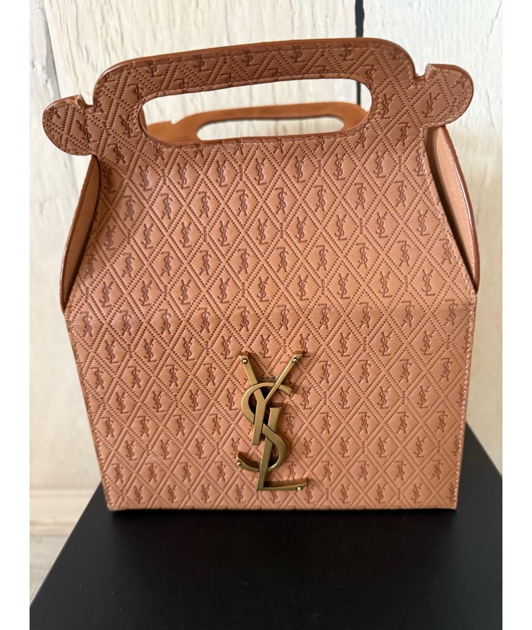 SAINT LAURENT Коричневая кожаная сумка с короткими ручками, фото 5