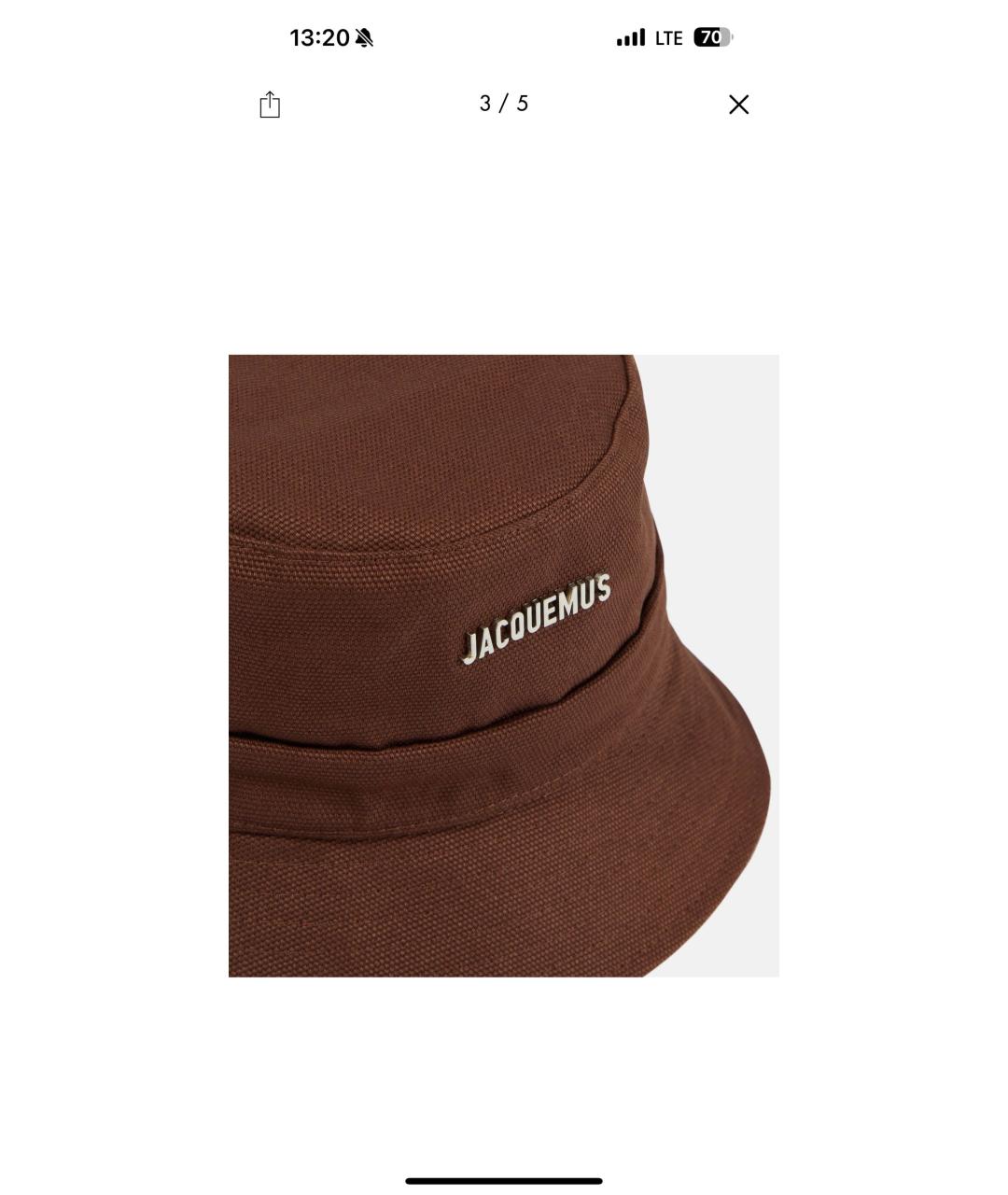 JACQUEMUS Коричневая хлопковая панама, фото 3