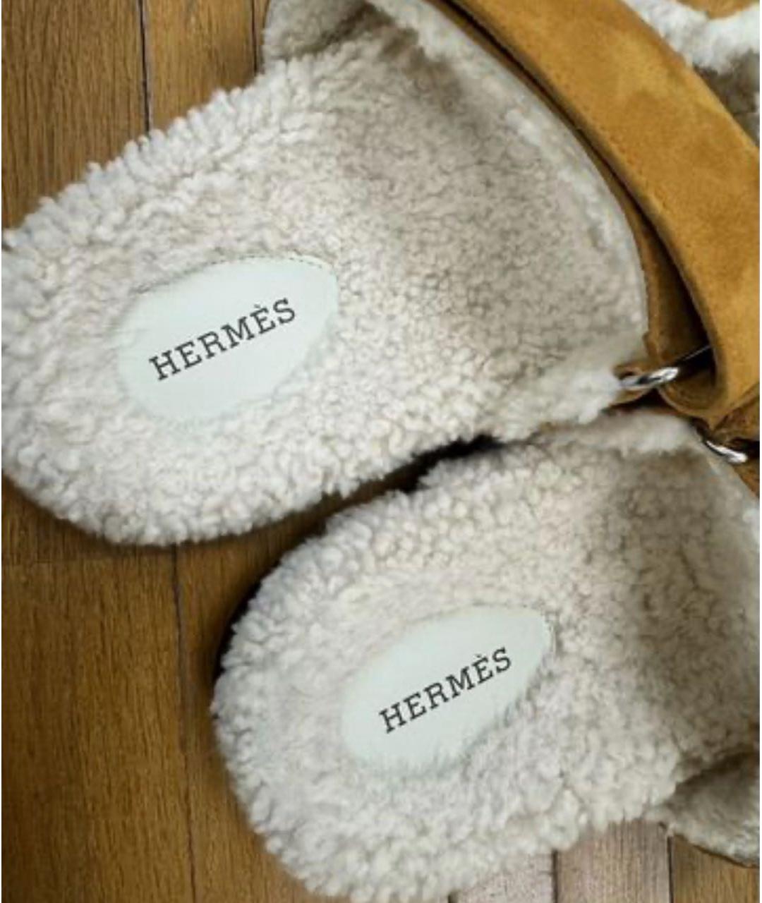 HERMES Коричневые замшевые шлепанцы, фото 3