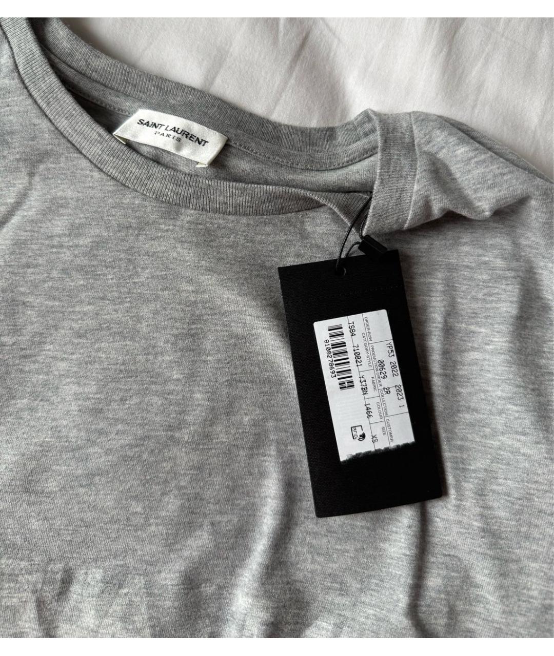 SAINT LAURENT Серая хлопковая футболка, фото 3