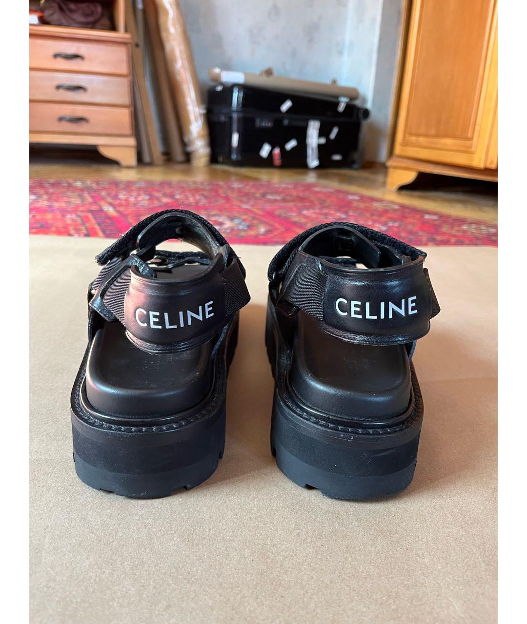 CELINE Черные кожаные сандалии, фото 4
