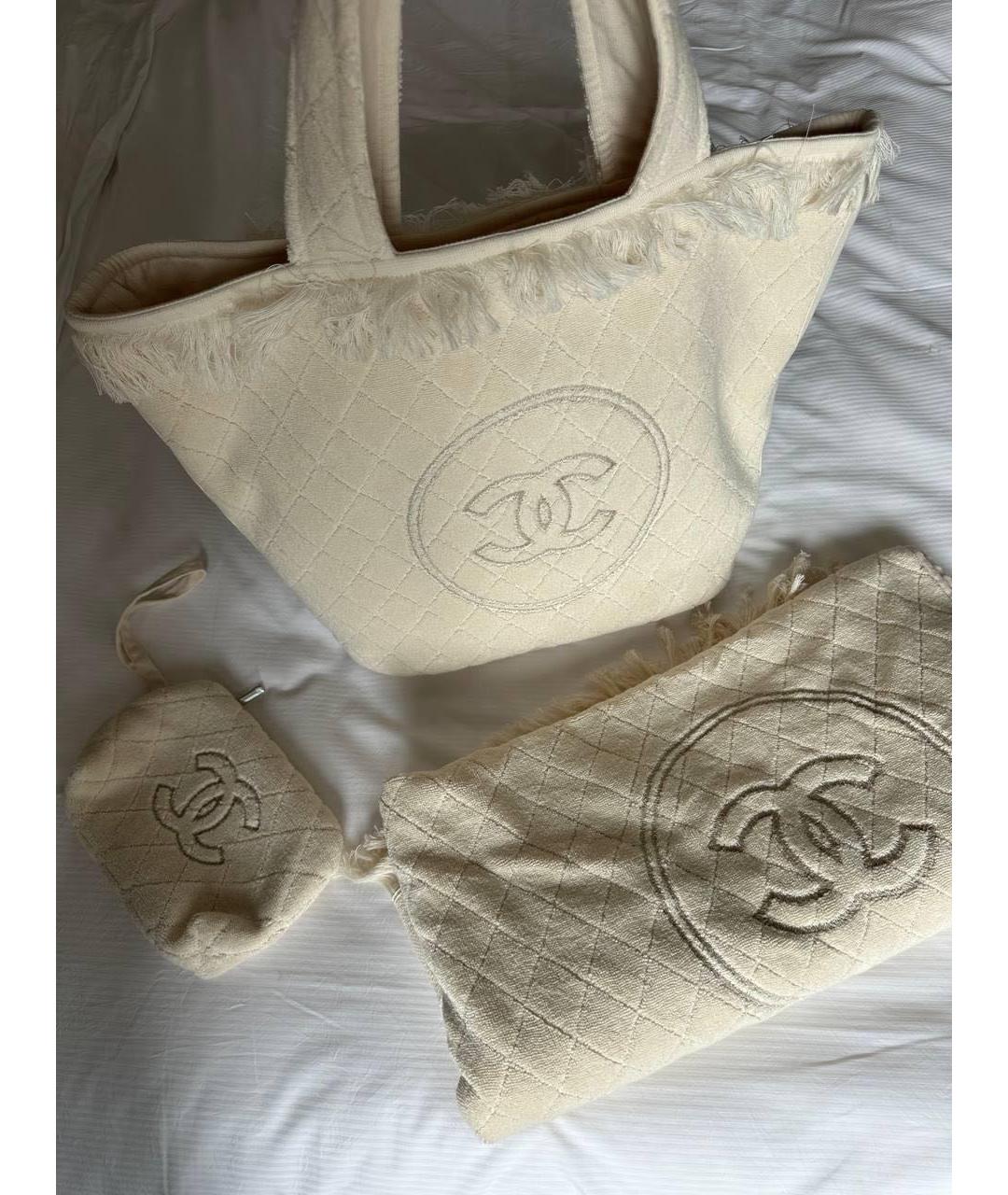 CHANEL Бежевая хлопковая пляжная сумка, фото 5