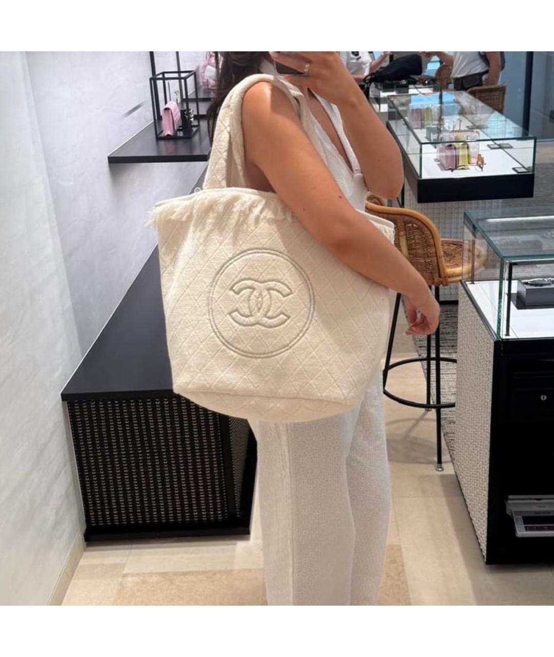 CHANEL Бежевая хлопковая пляжная сумка, фото 2