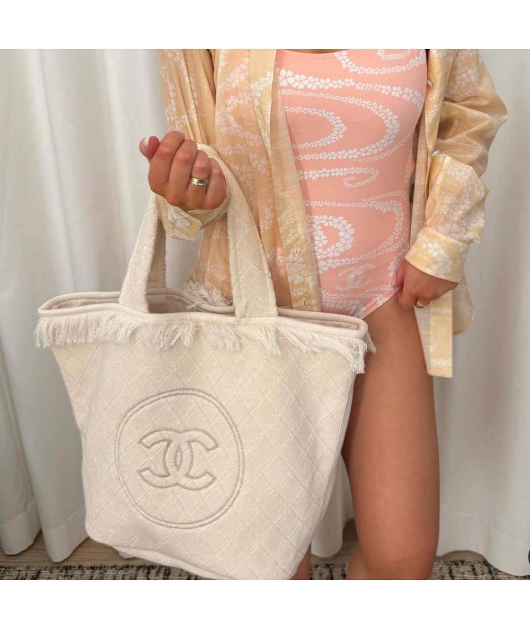 CHANEL Бежевая хлопковая пляжная сумка, фото 3