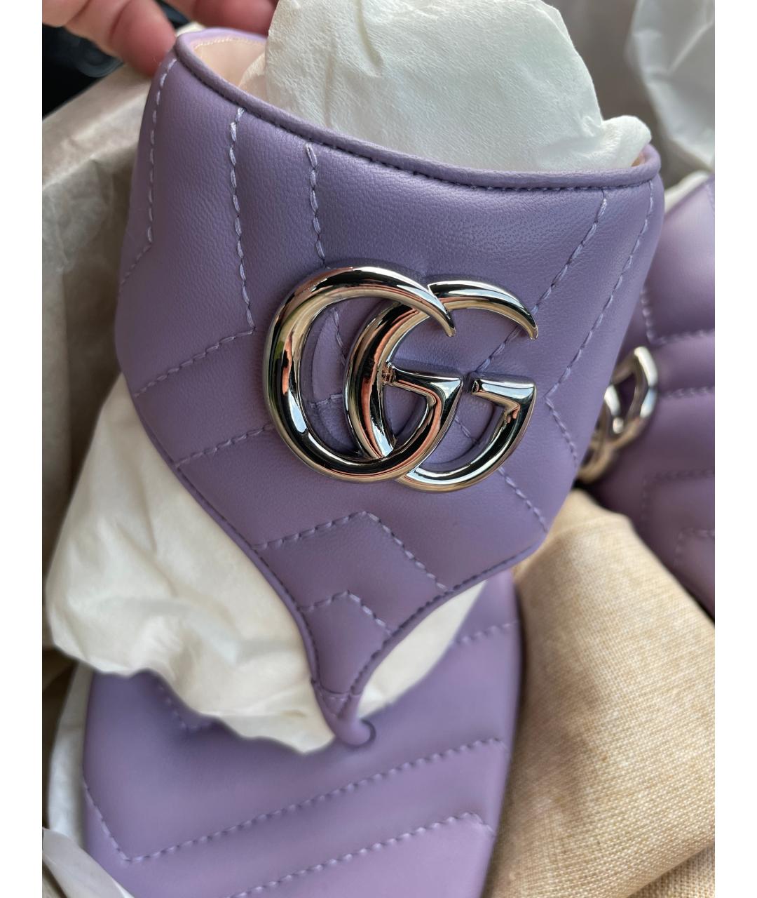 GUCCI Фиолетовые кожаные мюли, фото 8