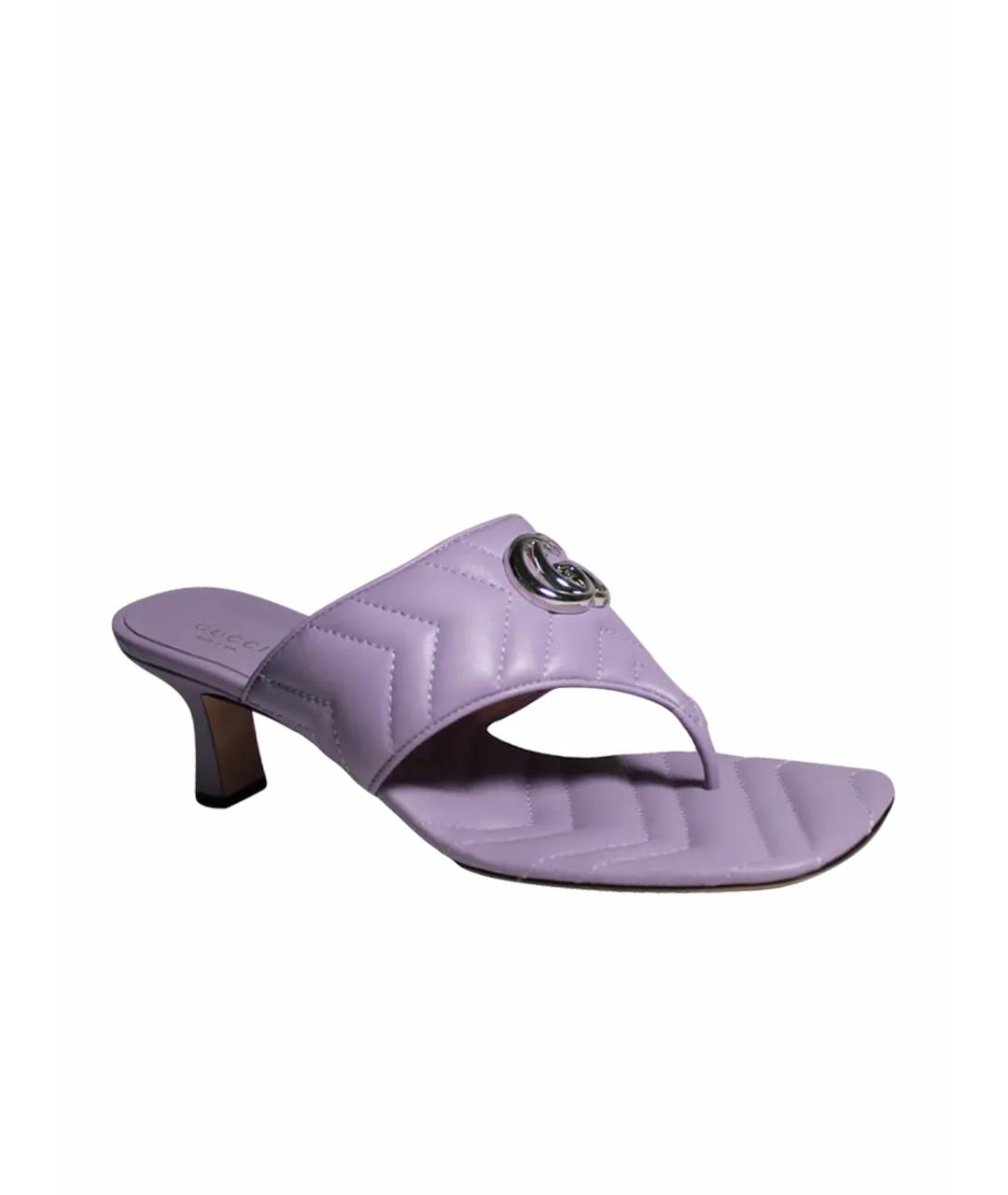 GUCCI Фиолетовые кожаные мюли, фото 1