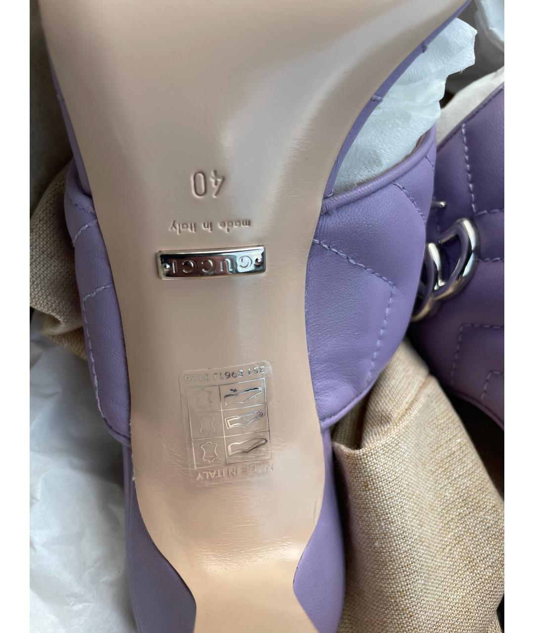 GUCCI Фиолетовые кожаные мюли, фото 6