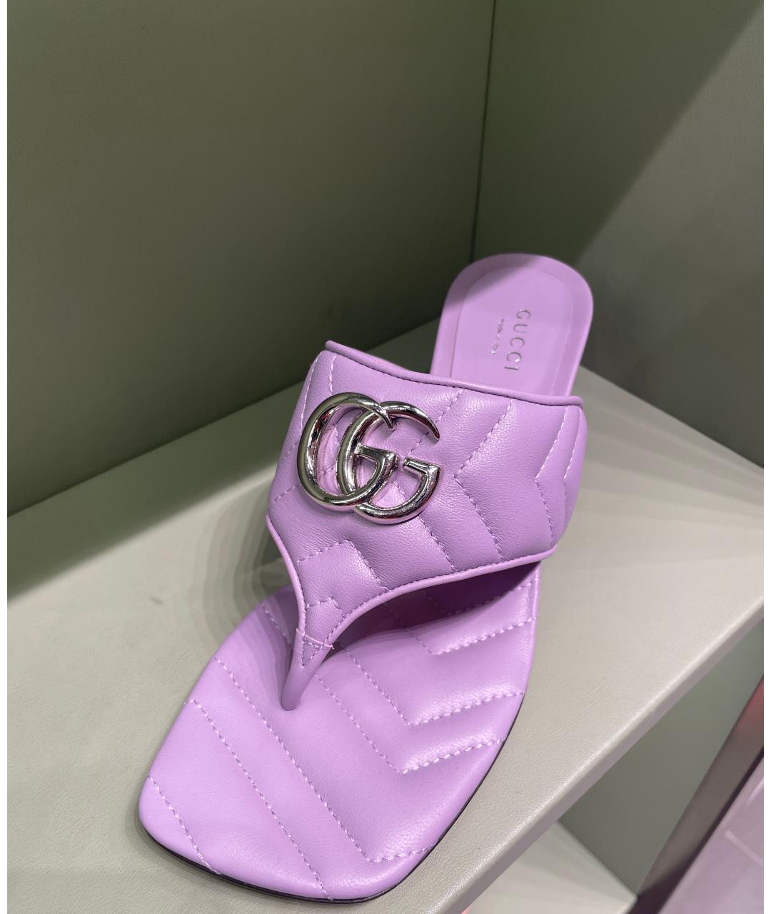 GUCCI Фиолетовые кожаные мюли, фото 2