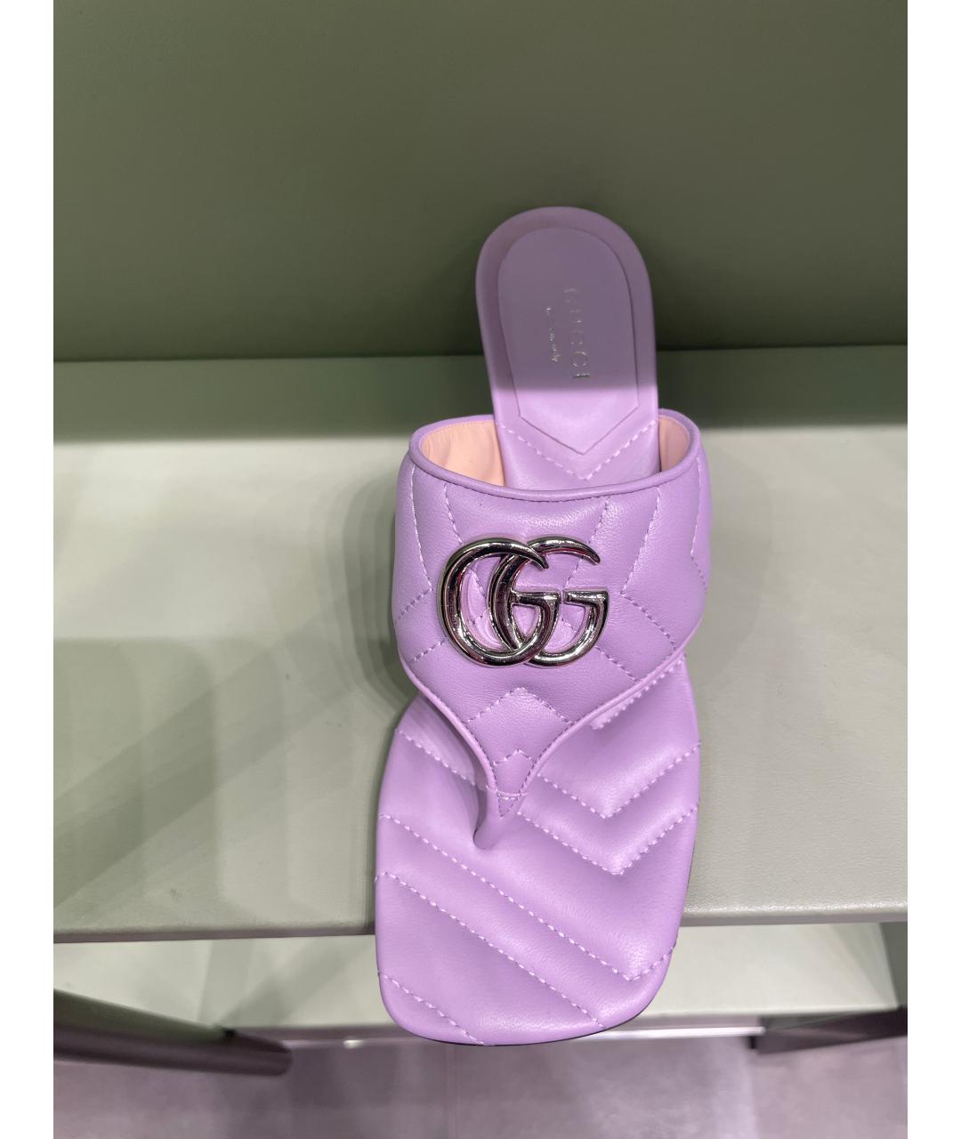 GUCCI Фиолетовые кожаные мюли, фото 3